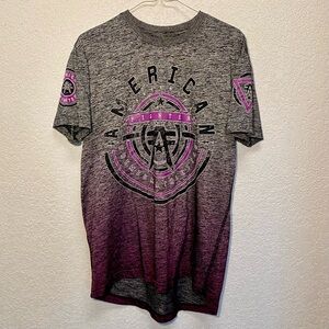 American Fighter T-Shirt Mens Large Purple & Grey Short Sleeve Premium Tee Shirt